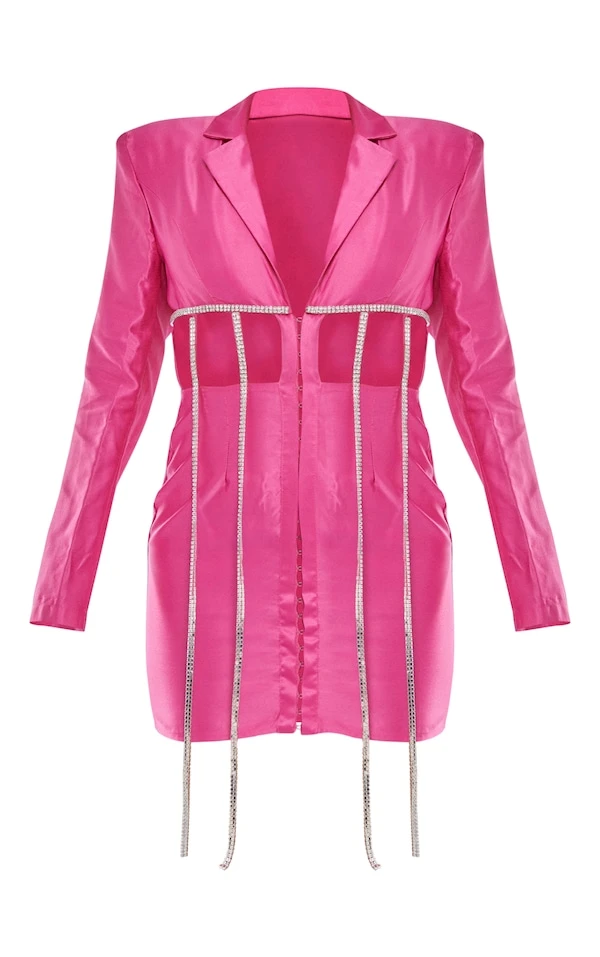 Robe Blazer Drapée Rose à Bordure Strassée Et Découpes 5 Robe Blazer Drapée Rose à Bordure Strassée Et Découpes – Image 5
