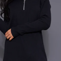 Robe Pull Oversize Côtelée Noire à Col Haut Et Demi-zip -Jupe Lumine Soldes Boutique 2d0ddba141d24a73d11786eb45d8f6c2d969c5e6 cnc2873 4