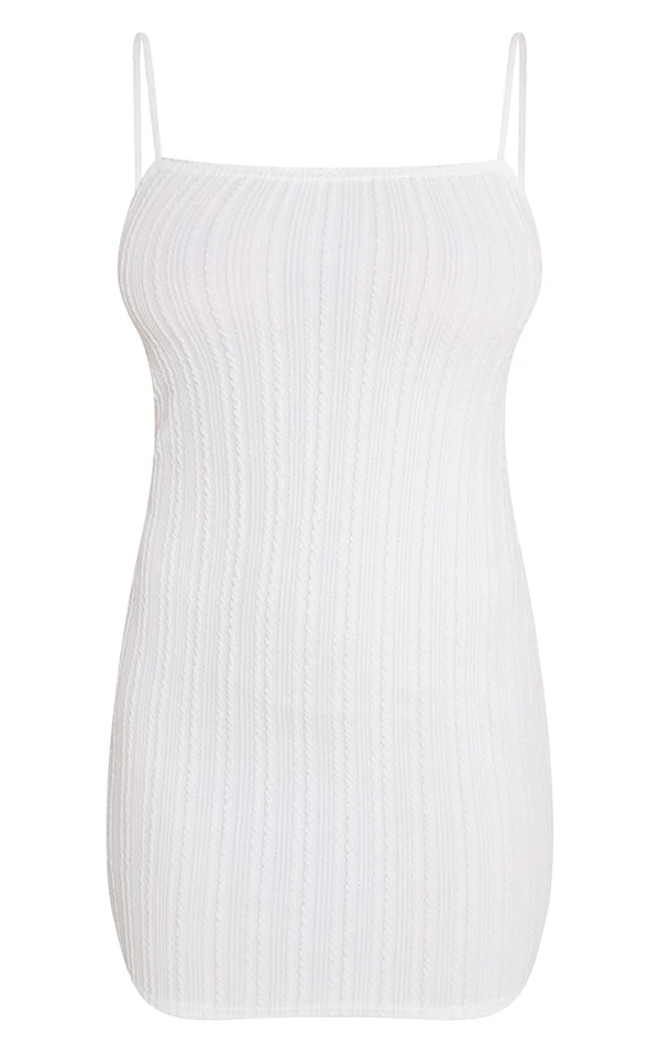 Robe Moulante Côtelée Texturée Blanche à Bretelles 5 Robe Moulante Côtelée Texturée Blanche à Bretelles – Image 5