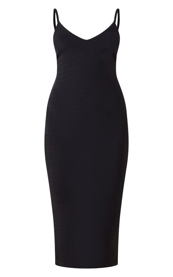 Robe Mi-longue En Acétate Noire à Bretelles Et Dos Plongeant Détail Noeud 5 Robe Mi-longue En Acétate Noire à Bretelles Et Dos Plongeant Détail Noeud – Image 5