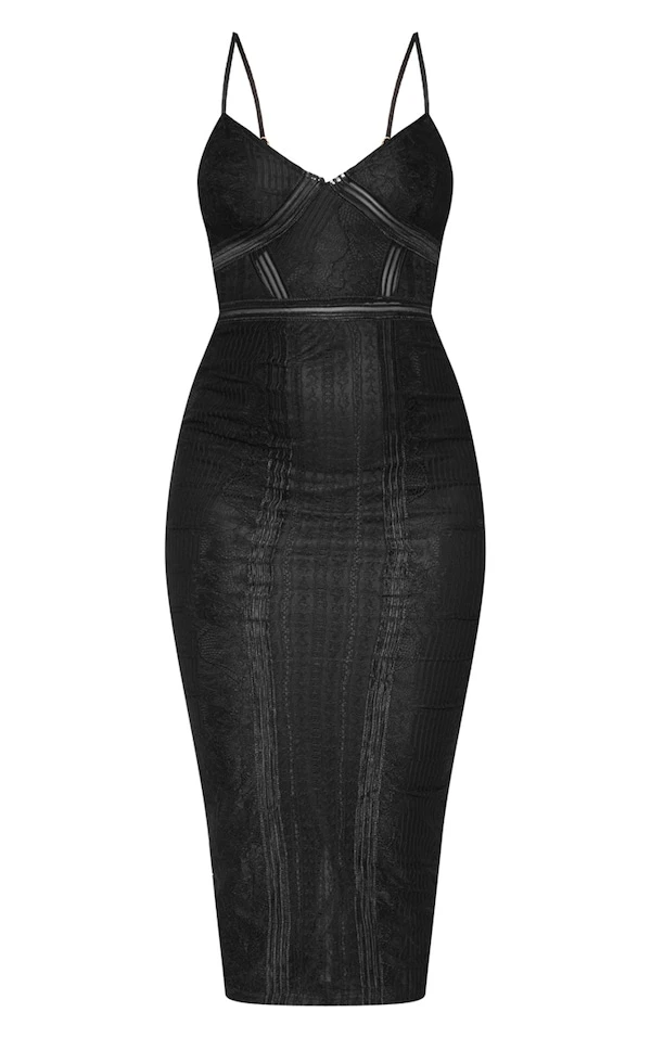 Pure Robe Mi-longue Noire à Rayures En Mesh Et Dentelle 3 Pure Robe Mi-longue Noire à Rayures En Mesh Et Dentelle – Image 3