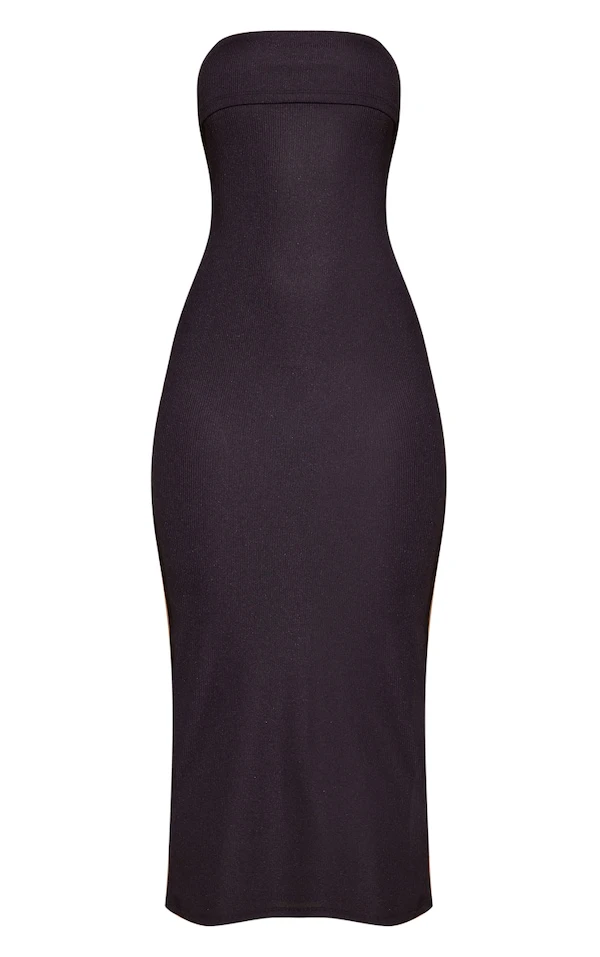 Robe Bustier Longue Côtelée Noire à Buste Replié 5 Robe Bustier Longue Côtelée Noire à Buste Replié – Image 5