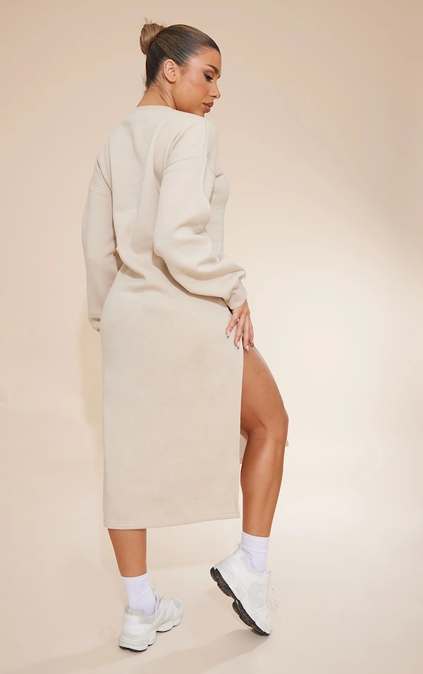 Robe Sweat Longue Avoine à Col Montant Et Doublure En Polaire 2 Robe Sweat Longue Avoine à Col Montant Et Doublure En Polaire – Image 2