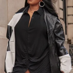 Robe Chemise Noire Froncée Devant Texturée à Manches Longues 7 Robe Chemise Noire Froncée Devant Texturée à Manches Longues -Jupe Lumine Soldes Boutique 3156f8178add86e00a48dbfd3f88251ee2cb41f1 CMS6969 1