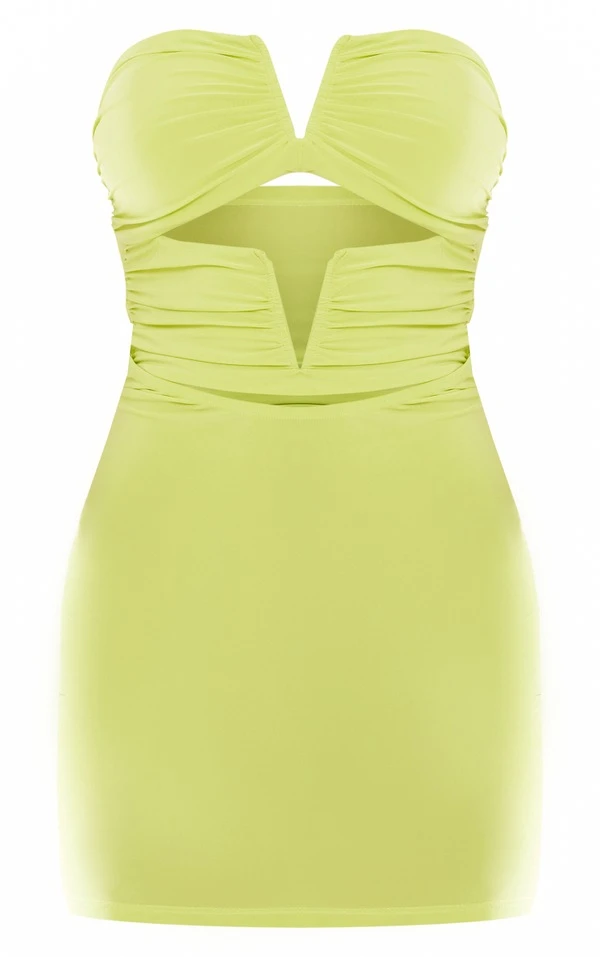 Robe Bustier Très Moulante Vert Citron à Découpes Et Barre En V 5 Robe Bustier Très Moulante Vert Citron à Découpes Et Barre En V – Image 5
