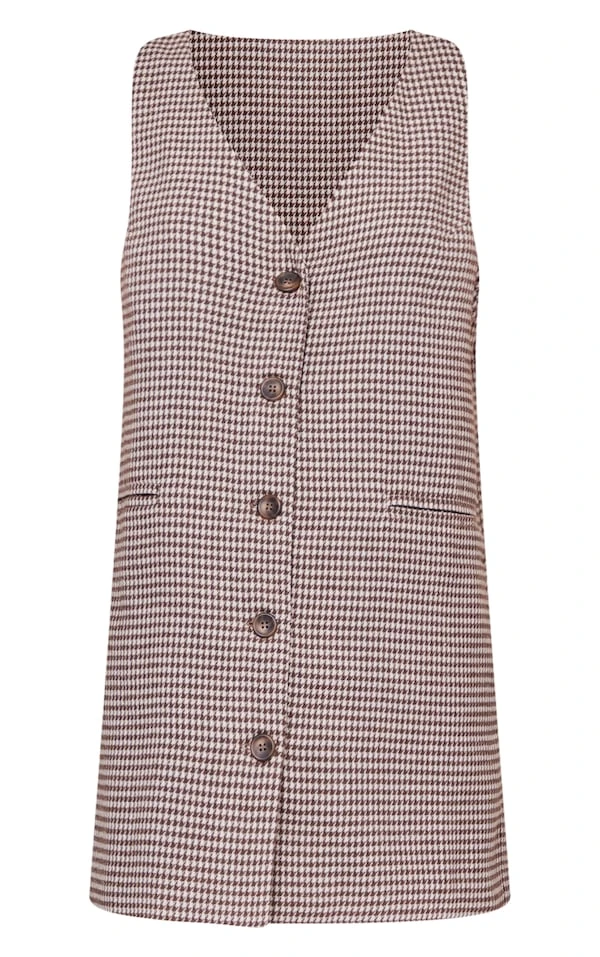 Robe Blazer Style Gilet Oversize Chocolat En Maille Sergée à Carreaux 5 Robe Blazer Style Gilet Oversize Chocolat En Maille Sergée à Carreaux – Image 5