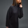 Robe Pull Oversize Noir Profond En Maille Chunky à Col Roulé