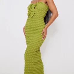 Robe Longue Bustier Texturée Vert Olive Nouée Sur Le Devant -Jupe Lumine Soldes Boutique 3284a707134ea630c05f4a90336bac05db42b5c6 cmz4667 4