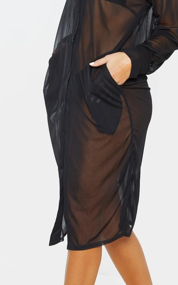 Robe Chemise De Plage Oversize Noire 5 Robe Chemise De Plage Oversize Noire – Image 5