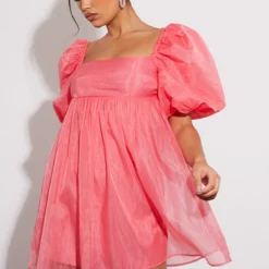 Robe Droite En Organza Rose à Manches Bouffantes -Jupe Lumine Soldes Boutique 33cbf0fd7350ab2aee4ba83484b52160a9f54253 cnb7157 1