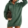 Robe Sweat Bleu-vert à Capuche Et Poche Oversize Devant