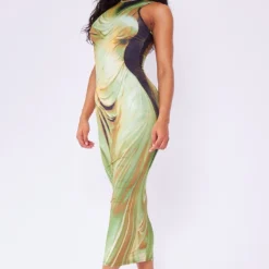 Robe Longue Verte à Imprimé Corps Abstrait Et Dos Nageur -Jupe Lumine Soldes Boutique 3433a3bdd7f4dc60f77c44854b041719ba30f406 cne3809 3