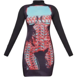 Robe Moulante Noire Imprimé Corps à Col Montant Et Manches Longues -Jupe Lumine Soldes Boutique 34ef8d13e2ddce2cc371afccf6d8eea6541b5cb1 cnb7147 5