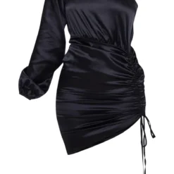 Robe Moulante Satinée Noire Froncée à Manche Unique -Jupe Lumine Soldes Boutique 3512296b9289e10e80c755922cc86a395402d830 CMF6423 3