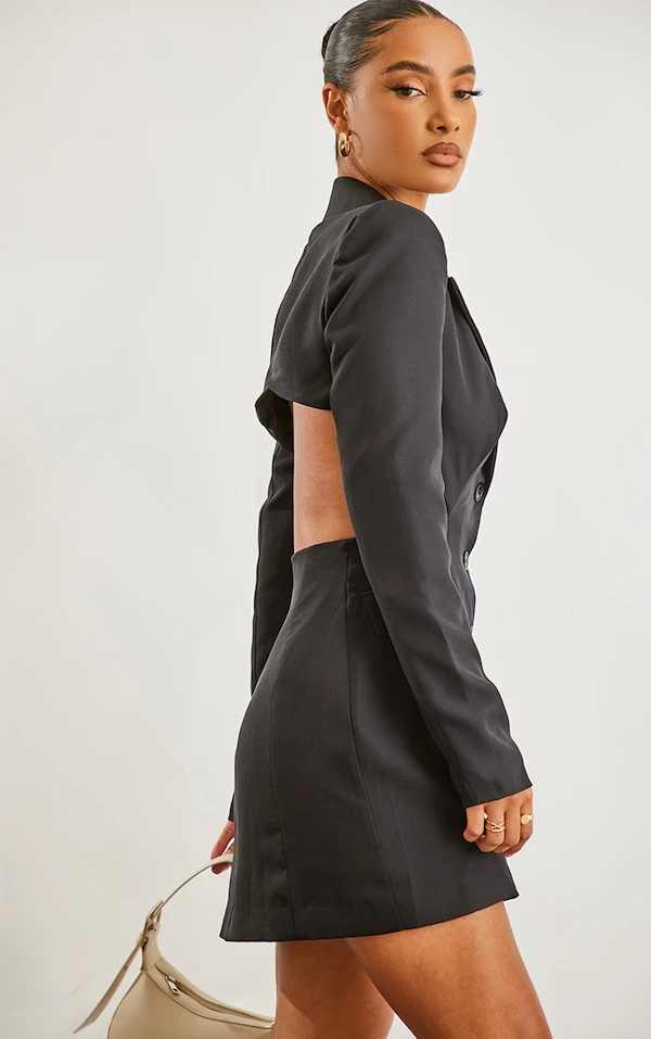 Robe Blazer Découpée Noire à Dos Ouvert 2 Robe Blazer Découpée Noire à Dos Ouvert – Image 2