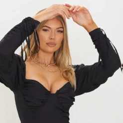 Robe Moulante Tissée Noire à Manches Longues Et Bonnets Froncés -Jupe Lumine Soldes Boutique 3586fb0bf9244bd1d6c11099f439426db8852dcc CMW3758 5