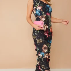 Robe Mi-longue Plissée Froncée Imprimé Fleuri Noire à épaule Unique -Jupe Lumine Soldes Boutique 35c310d8f3224768061b57cd69ec65905d4418a3 cna3572 3