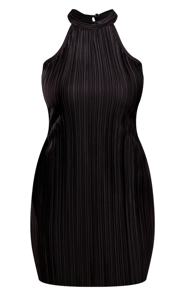 Robe Droite Plissée Noire à Col Montant Et Dos Nu 5 Robe Droite Plissée Noire à Col Montant Et Dos Nu – Image 5