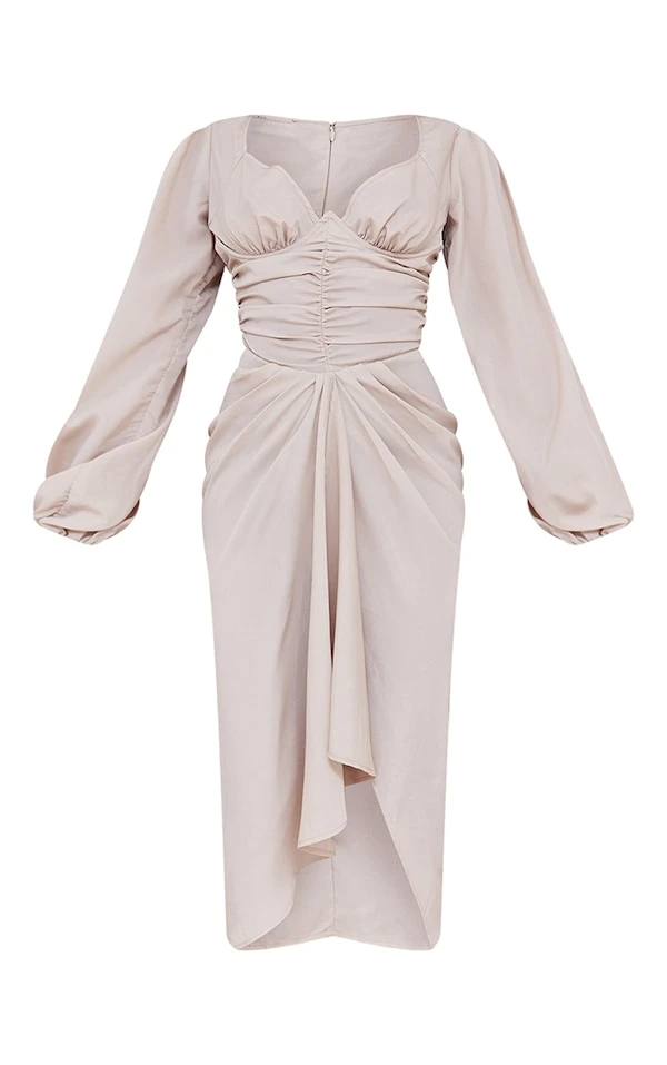 Robe Mi-longue Froncée Gris Pierre à Armatures 5 Robe Mi-longue Froncée Gris Pierre à Armatures – Image 5