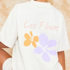 Robe T-shirt Crème Manches Courtes à Slogan Les Fleurs -Jupe Lumine Soldes Boutique 370041388c19305dc4d2cffcb8110d18d3815c17 cnd6440 4