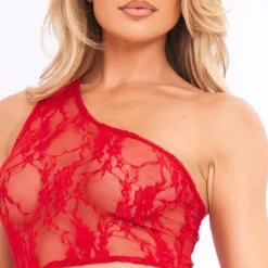 Robe Longue Asymétrique Transparente En Dentelle Rouge à Découpes -Jupe Lumine Soldes Boutique 374b7c523d6479a645bb8987d8f8351e535b56de cne3800 4
