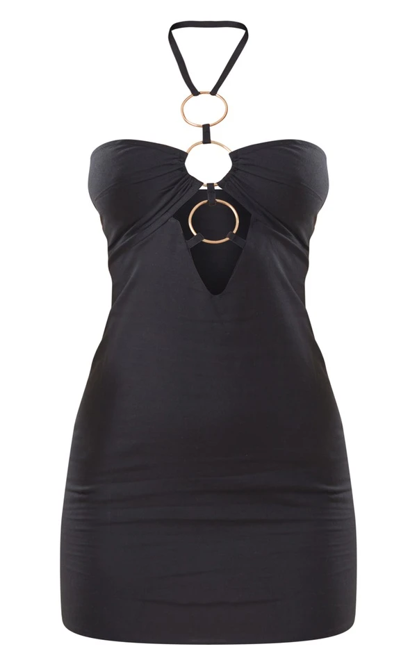 Robe Moulante En Effet Lin Noir à Anneaux Et Dos Nu 5 Robe Moulante En Effet Lin Noir à Anneaux Et Dos Nu – Image 5