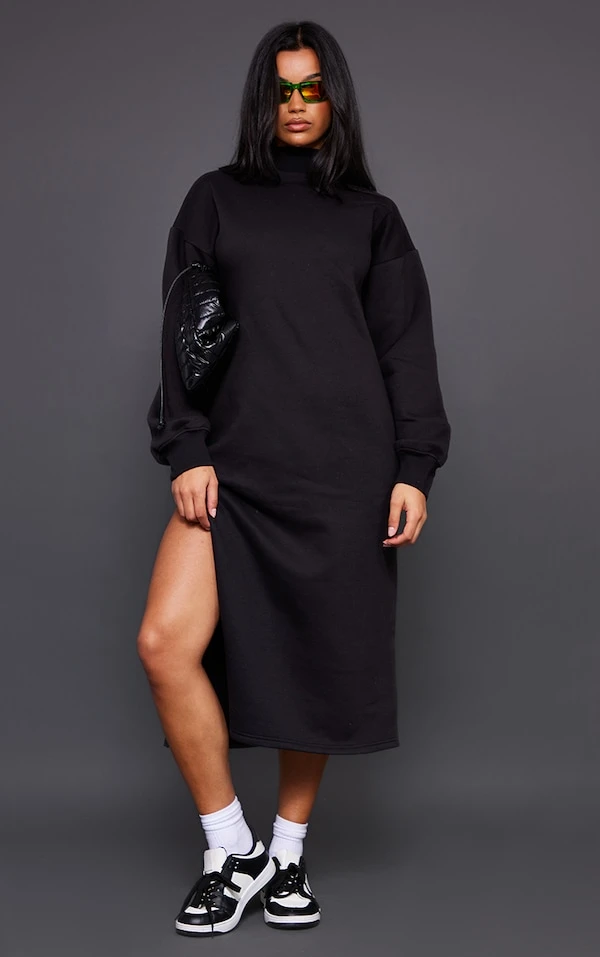 Robe Sweat Longue Noire à Col Montant Et Doublure En Polaire 1 Robe Sweat Longue Noire à Col Montant Et Doublure En Polaire