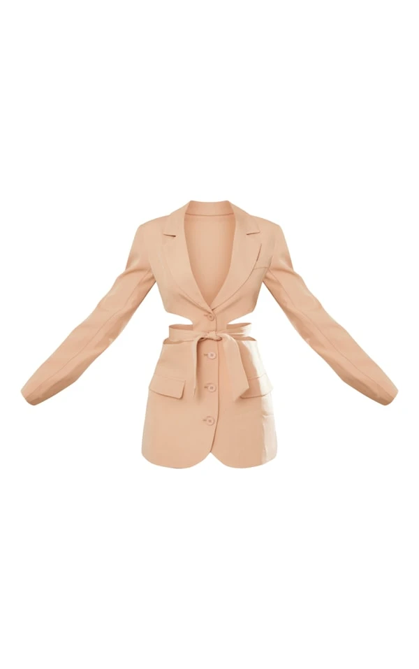 Robe Blazer Sable Décolletée Découpée à Détail Noué 5 Robe Blazer Sable Décolletée Découpée à Détail Noué – Image 5