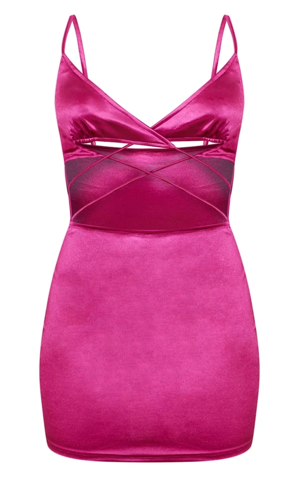 Robe Moulante Rose Vif Découpée à Lanières Et Gants Froncés 5 Robe Moulante Rose Vif Découpée à Lanières Et Gants Froncés – Image 5