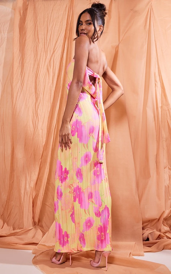 Logic Robe Bustier Longue Plissée Fleurie Multicolore à Dos Bénitier 3 Logic Robe Bustier Longue Plissée Fleurie Multicolore à Dos Bénitier – Image 3