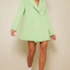 Robe Blazer Oversize Vert Citron à Double Boutonnière Et épaulettes