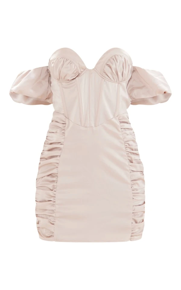 Robe Moulante Satinée Gris Pierre Froncée à Détail Corset Et Parties Contrastantes 5 Robe Moulante Satinée Gris Pierre Froncée à Détail Corset Et Parties Contrastantes – Image 5