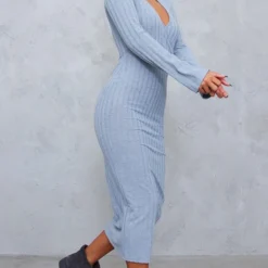 Robe Cache-coeur Mi-longue Côtelée Grise à Manches évasées -Jupe Lumine Soldes Boutique 38d003f0a57c79d2db697ee4239baedbf96f639f cnc1138 3