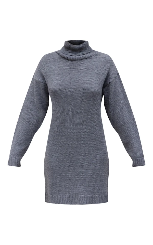 Robe Pull Grise Basique En Maille Tricot à Col Roulé 5 Robe Pull Grise Basique En Maille Tricot à Col Roulé – Image 5