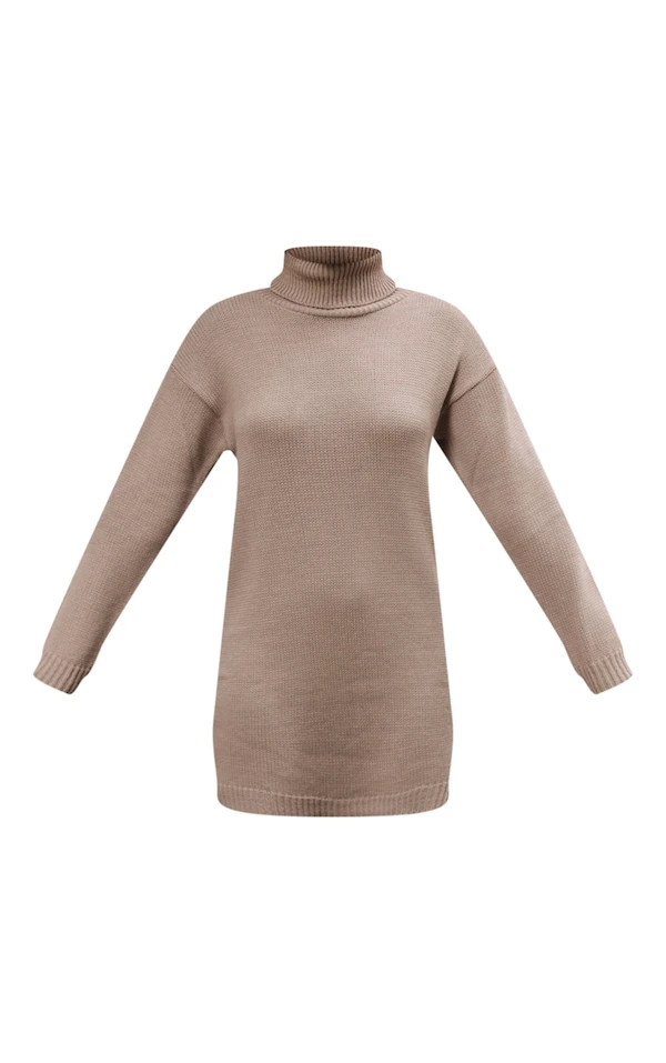 Robe Pull Café Au Lait Basique En Maille Tricot à Col Roulé 5 Robe Pull Café Au Lait Basique En Maille Tricot à Col Roulé – Image 5