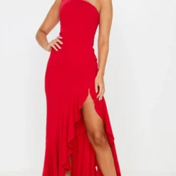 Robe Longue Asymétrique Fendue Rouge