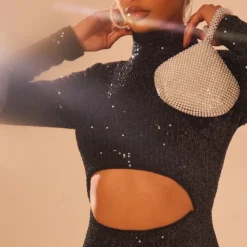 Robe Moulante Manches Longues Noire à Sequins Et Col Montant Détail Découpe Et Ourlet Fendu -Jupe Lumine Soldes Boutique 3b76cbd760d852b69400f5fc7a554befd8916a60 cmu6365 5