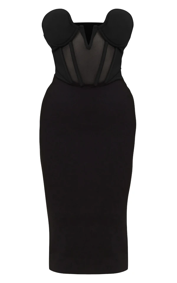 Robe Mi-longue Corset Bandage Noir à Barre En V 5 Robe Mi-longue Corset Bandage Noir à Barre En V – Image 5