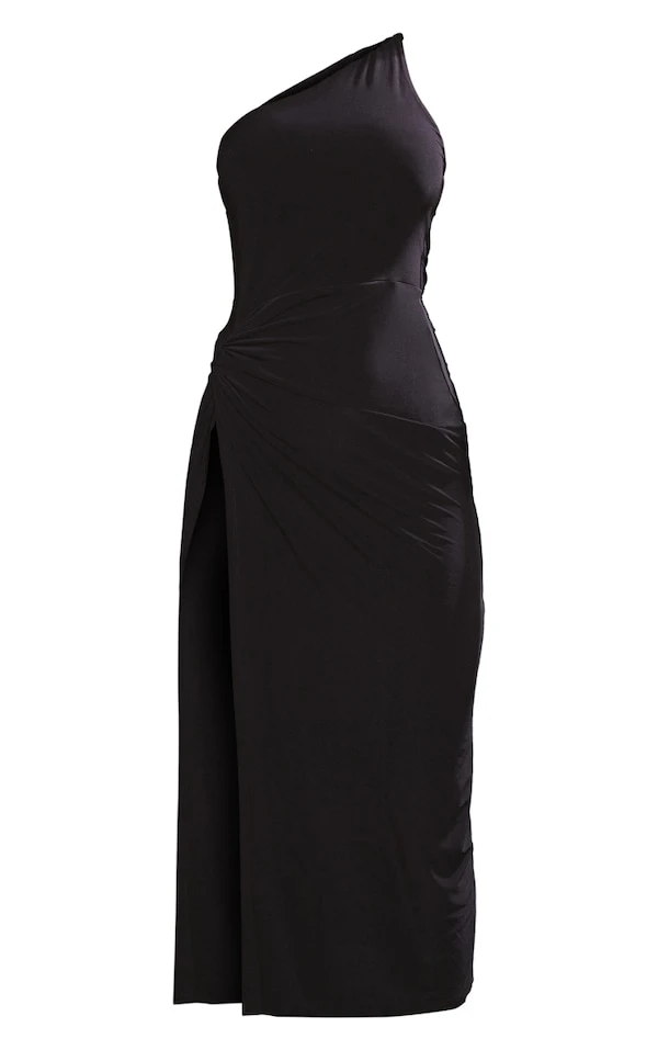 Robe Mi-longue Moulante Noire Asymétrique à Détail Torsadé 5 Robe Mi-longue Moulante Noire Asymétrique à Détail Torsadé – Image 5