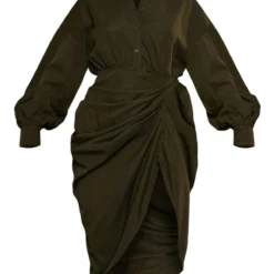 Robe Chemise Mi-longue Kaki Foncé à Manches Ballon Et Jupe Froncée -Jupe Lumine Soldes Boutique 3d5e24f1cc5dfa6bc1151b87b053a80f1bb8d19a cnd0602 5