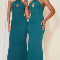 Robe Longue Style Corset Vert émeraude Croisée Devant