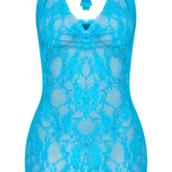 Robe Moulante Bleue En Dentelle Transparente à Dos Nu Et Col Bénitier -Jupe Lumine Soldes Boutique 3e109e7ee60a7bd4237b0b6bb4eadd2f74f200ba cne3802 5