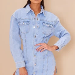 Robe En Jean Bleu Clair Délavé à Manches Longues Et Détail Coutures -Jupe Lumine Soldes Boutique 3e20c835582a7809b0685db491b0444ae7f99c70 cmw4534 4