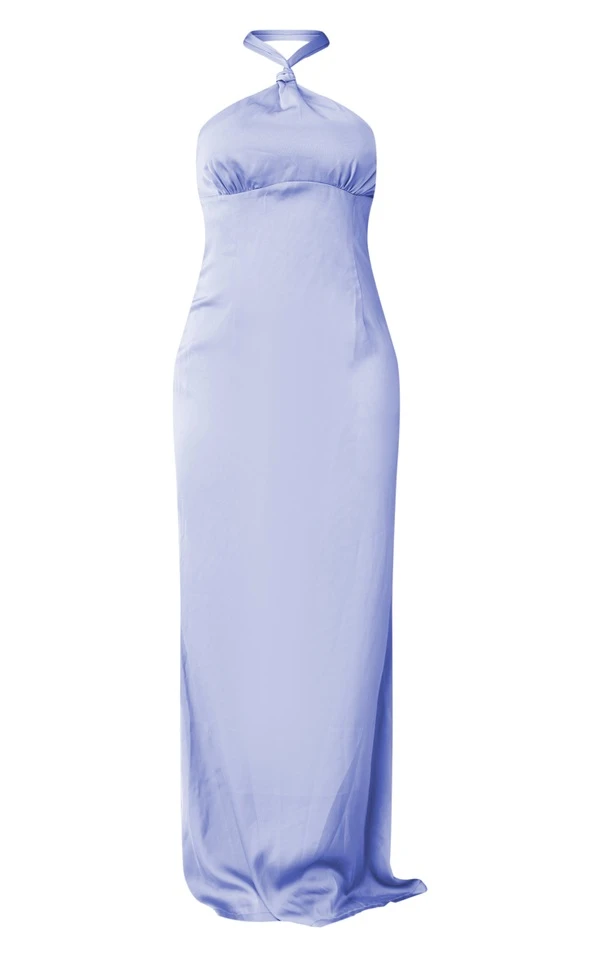 Robe Longue Dos Nu Satinée Bleu Minéral Nouée à Détail Buste 4 Robe Longue Dos Nu Satinée Bleu Minéral Nouée à Détail Buste – Image 4