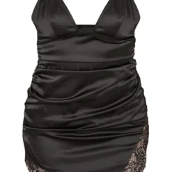 Robe Moulante Satinée Noire Décolletée à Bretelles Et Dentelle -Jupe Lumine Soldes Boutique 3f7ff634bfccd258f815f13981ac40da5ad613b7 cne7722 5