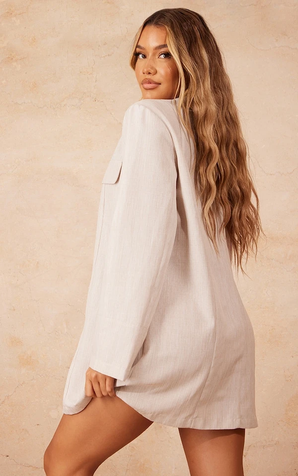 Robe Blazer Effet Lin Gris Pierre à Boutons écaille 2 Robe Blazer Effet Lin Gris Pierre à Boutons écaille – Image 2