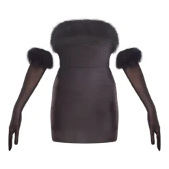 Robe Moulante Noire à épaules Dénudées Manches Gants Et Ourlet à Plumes -Jupe Lumine Soldes Boutique 406a0f805913447c86b9f19ef9b3968b00a2d18d cna5274 5