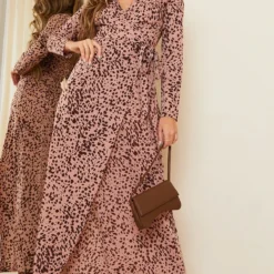 Robe Longue Portefeuille Imprimée Dalmatien Rose Cendré à Manches Longues -Jupe Lumine Soldes Boutique 42507e7a6e21e3042f5d5a766f49073eeee7eda1 cmq2165 4