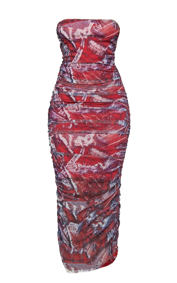 Robe Longue Bustier En Mesh Imprimé Renaissance Rouge 5 Robe Longue Bustier En Mesh Imprimé Renaissance Rouge – Image 5