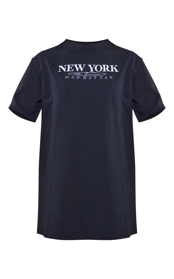 Robe T-shirt Noire à Manches Courtes Et Slogan Badge New York 5 Robe T-shirt Noire à Manches Courtes Et Slogan Badge New York – Image 5